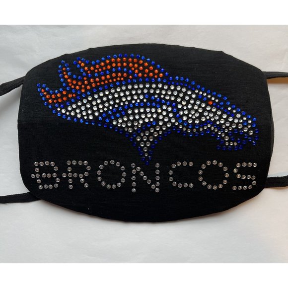 Denver Broncos Bling Rhinestone Face Mask Front Logo Clear Letters - Picture 2 of 10